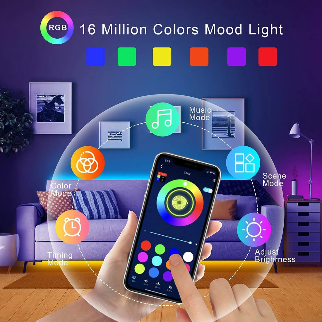 RGB LED Strip Lights with App Control (5–30m)