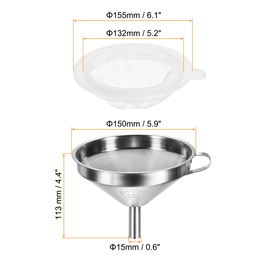 Stainless Steel Kitchen Funnel with 400 Mesh Strainer