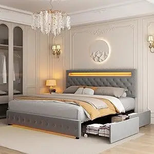 LED Bed Frame with Storage & RGBW Light Control