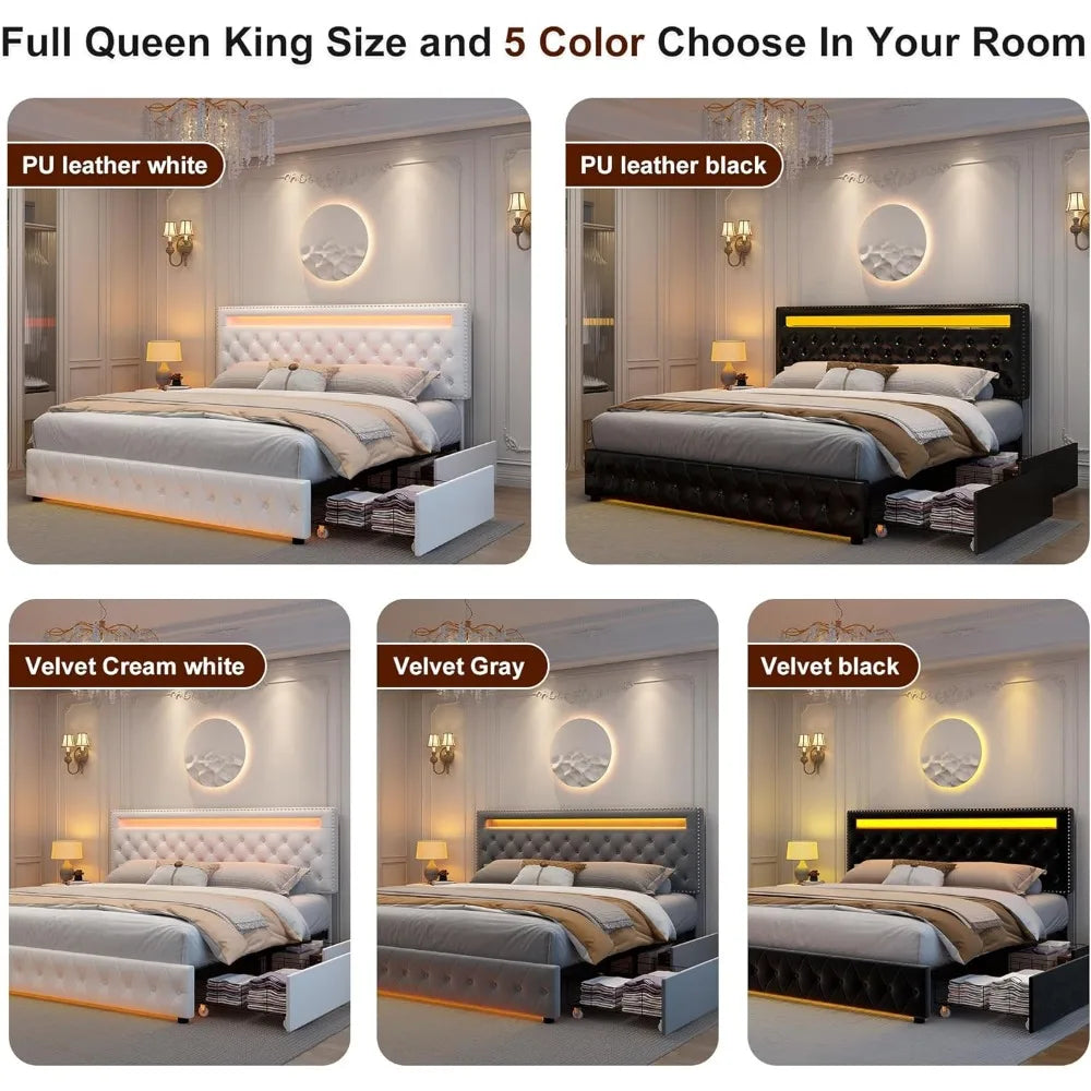 LED Bed Frame with Storage & RGBW Light Control
