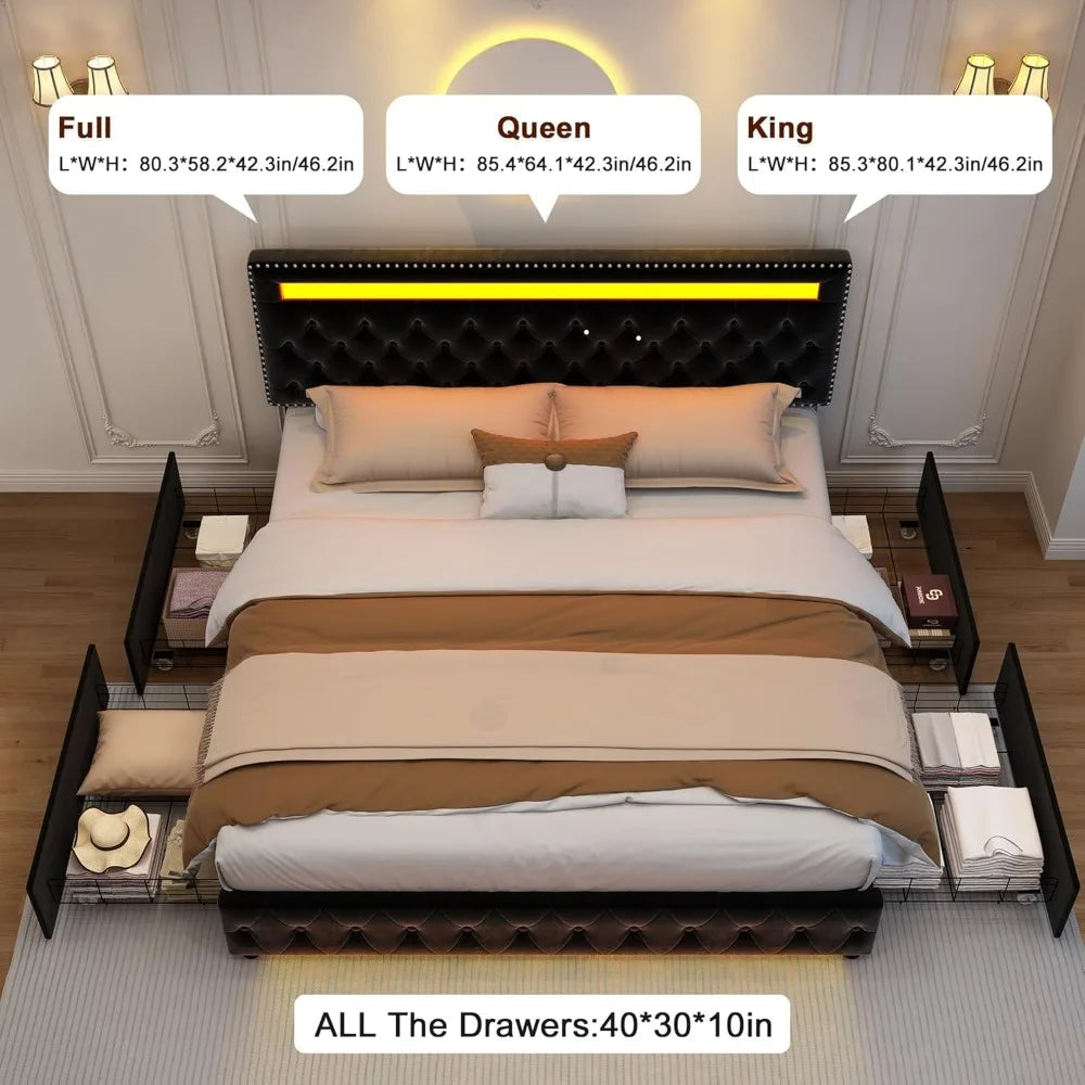 LED Bed Frame with Storage & RGBW Light Control