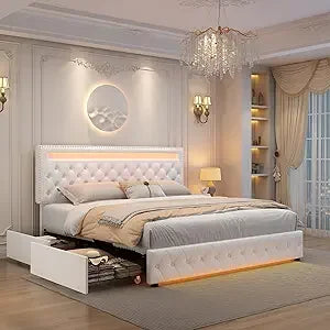 LED Bed Frame with Storage & RGBW Light Control