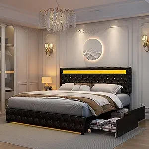 LED Bed Frame with Storage & RGBW Light Control