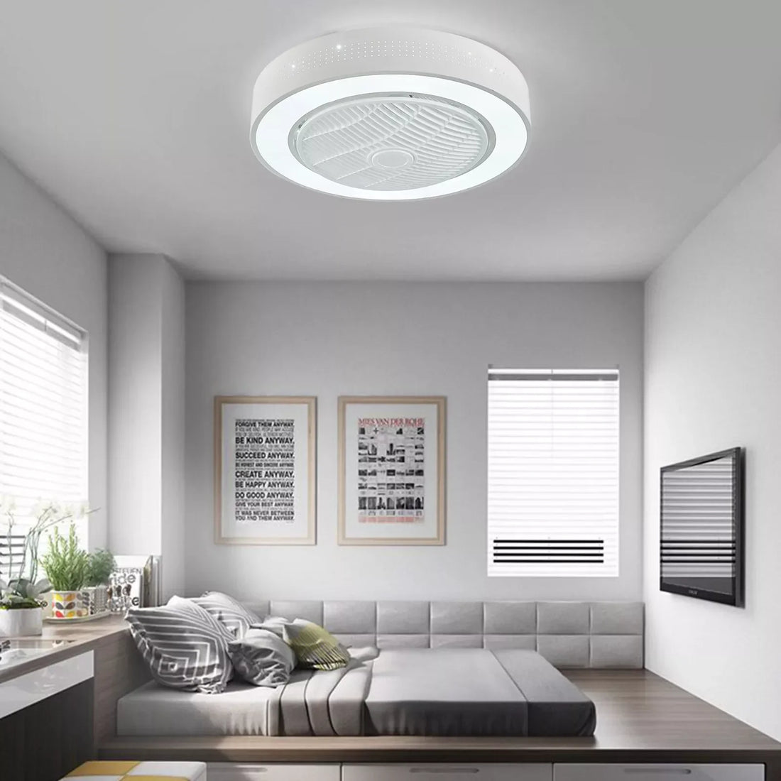 22" Modern Hugger Ceiling Fan with Smart LED