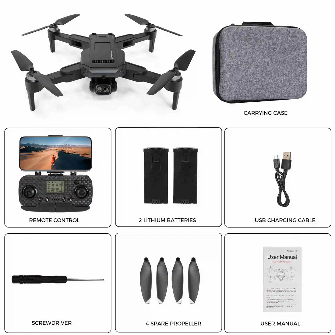 GPS RC Drone with Brushless Motor & 2 Batteries