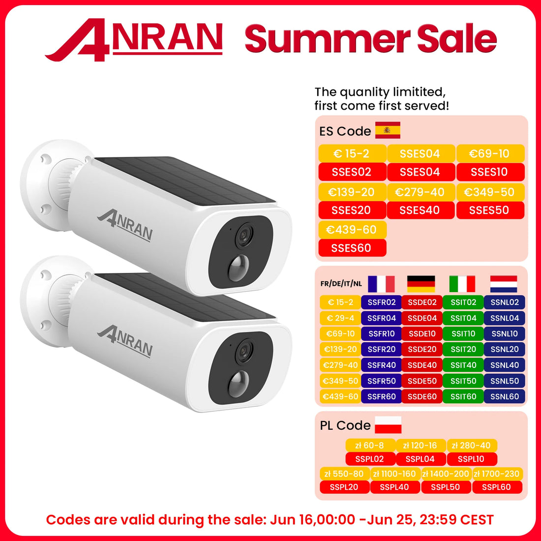 ANRAN Wireless Solar Security Camera Set – 3MP  Product Description (Bullet Points):
