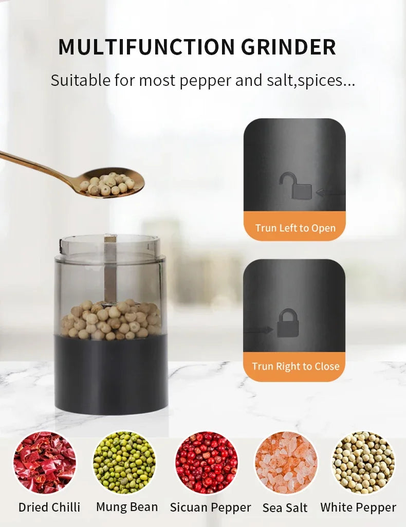USB Rechargeable Electric Salt & Pepper Grinder – Adjustable Coarseness