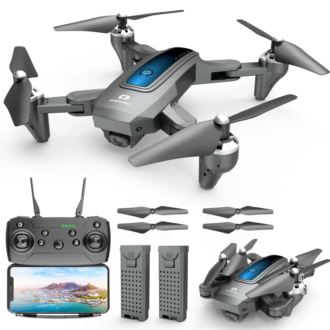 Deerc D10 1080P FPV Drone with Case & 2 Batteries