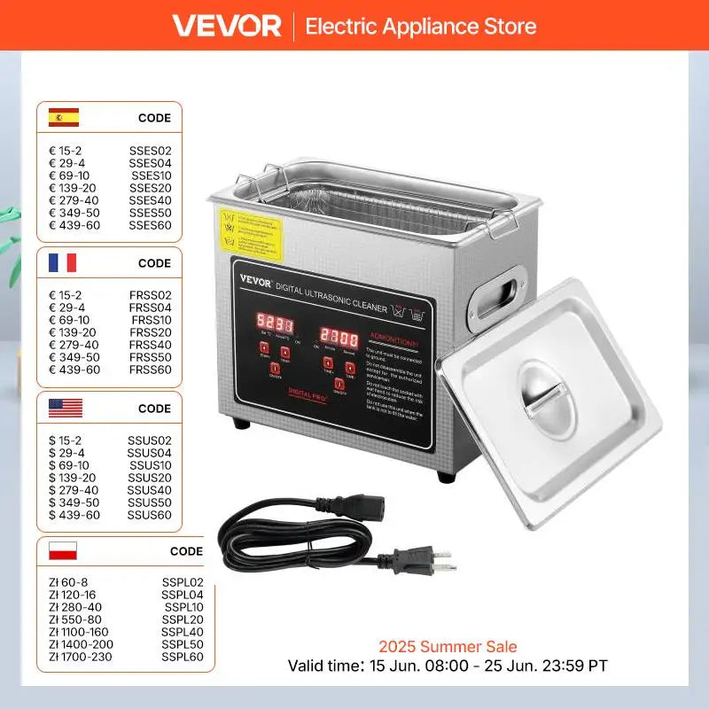 VEVOR Ultrasonic Cleaner – 2L to 30L Stainless Steel