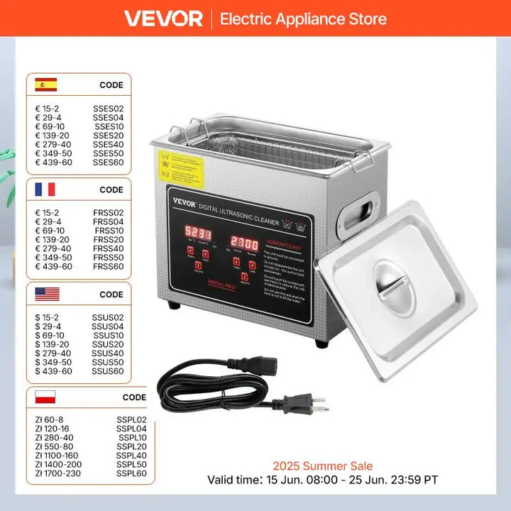 VEVOR Ultrasonic Cleaner – 2L to 30L Stainless Steel