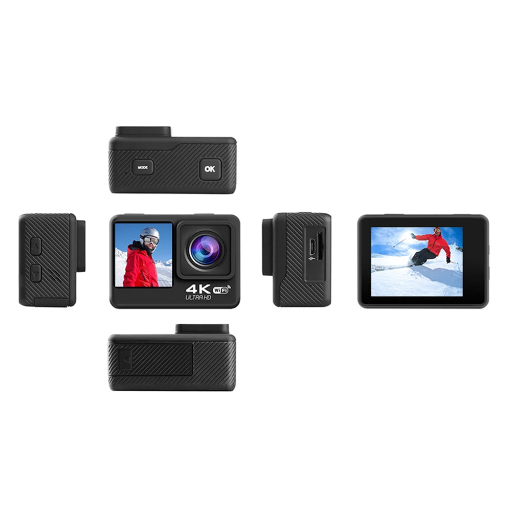 4K WiFi Action Camera with Dual Screen & Waterproof Case