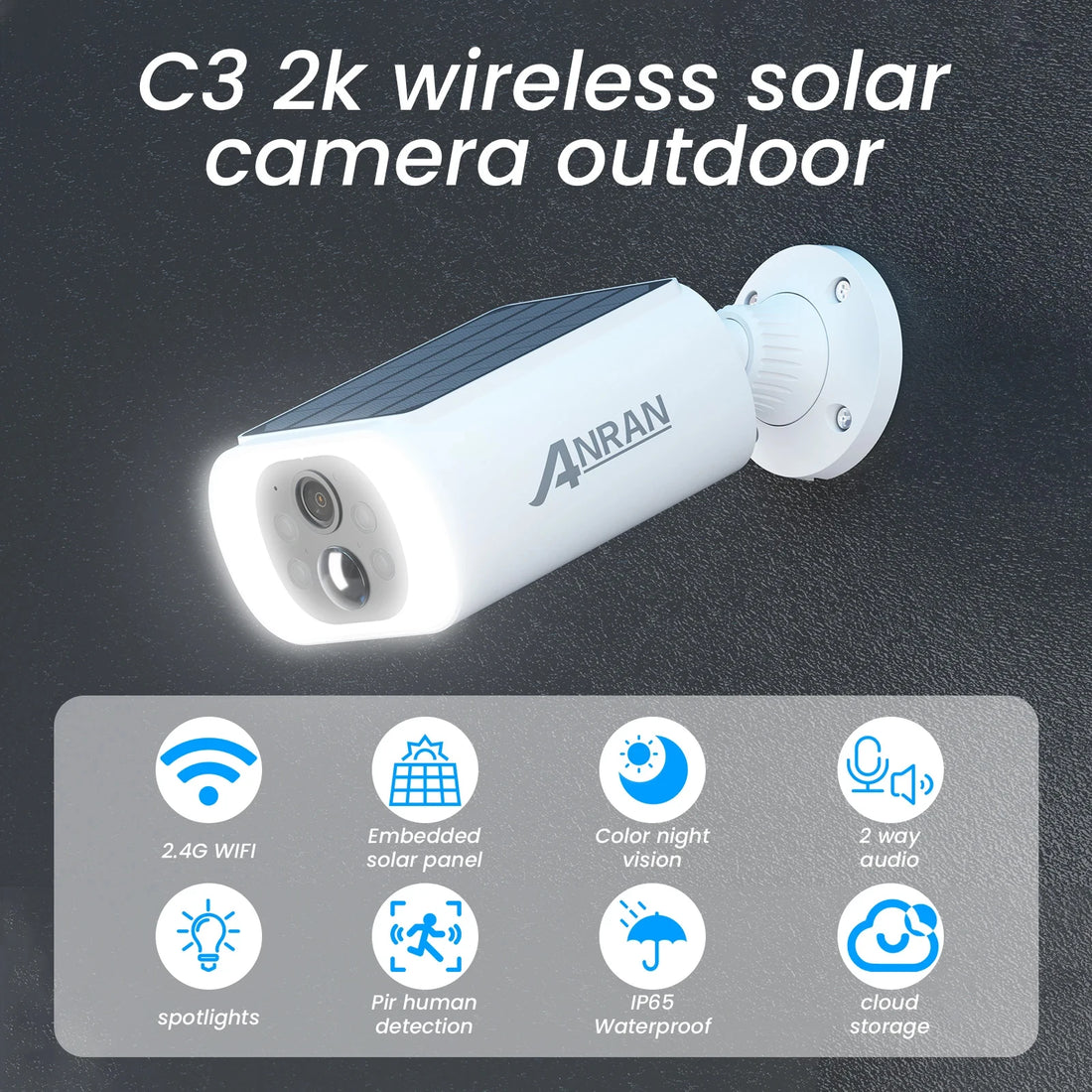 ANRAN Wireless Solar Security Camera Set – 3MP  Product Description (Bullet Points):