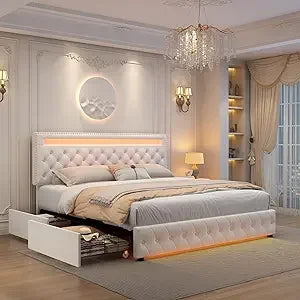 LED Bed Frame with Storage & RGBW Light Control