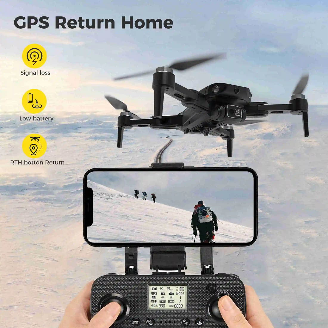 GPS RC Drone with Brushless Motor & 2 Batteries