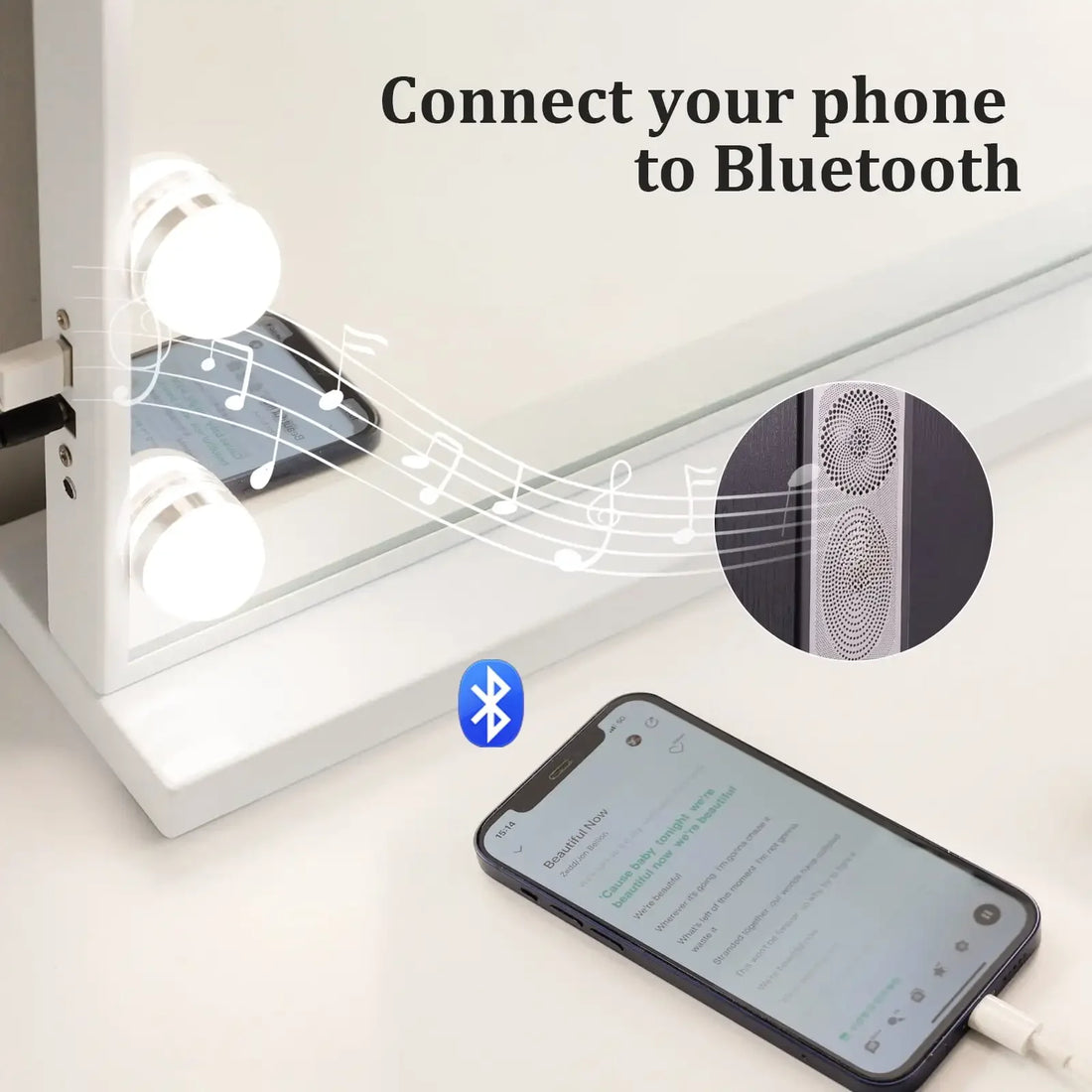 Bluetooth LED Makeup Mirror with Speaker & USB