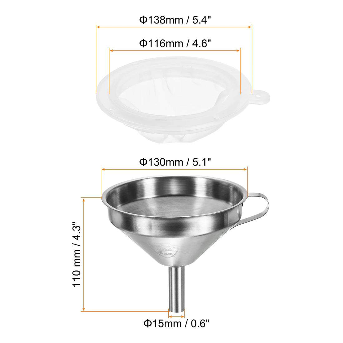 Stainless Steel Kitchen Funnel with 400 Mesh Strainer