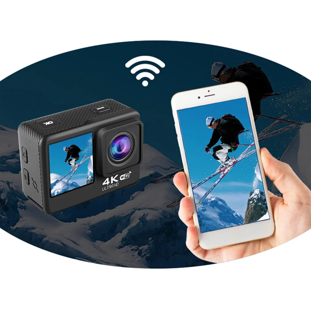 4K WiFi Action Camera with Dual Screen & Waterproof Case
