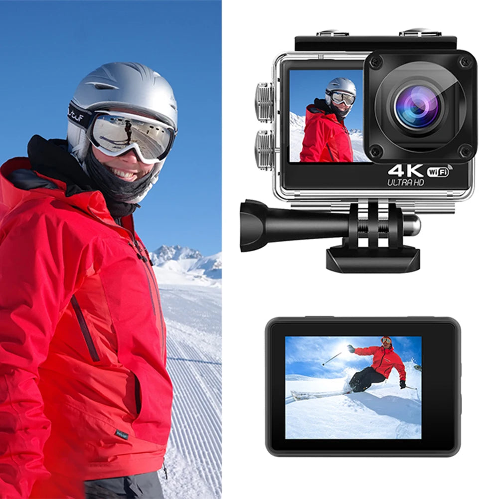 4K WiFi Action Camera with Dual Screen & Waterproof Case
