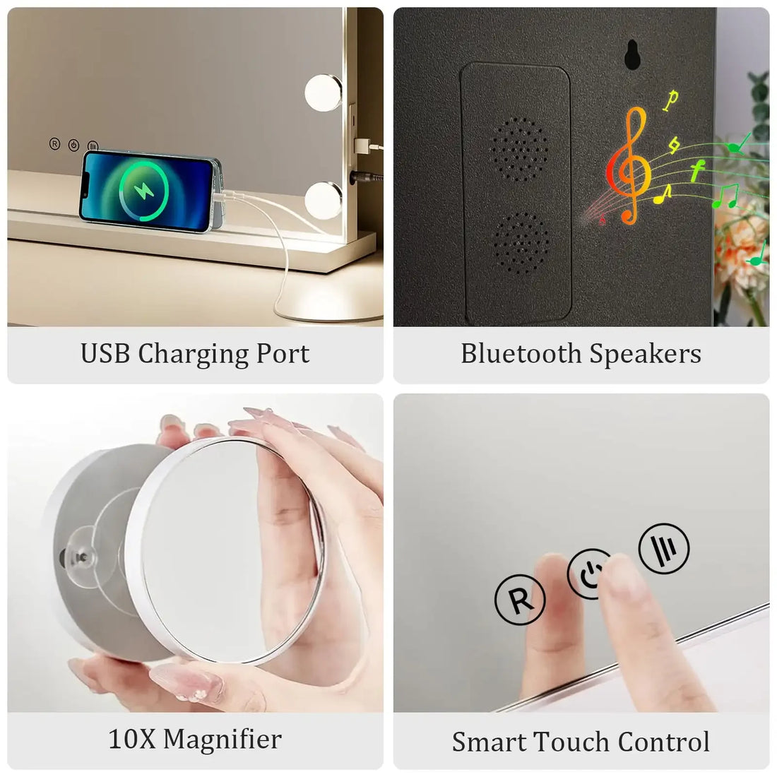 Bluetooth LED Makeup Mirror with Speaker & USB