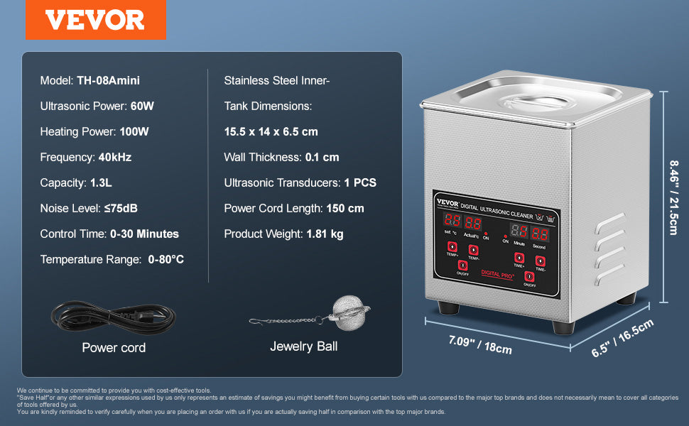 VEVOR Ultrasonic Cleaner – 2L to 30L Stainless Steel