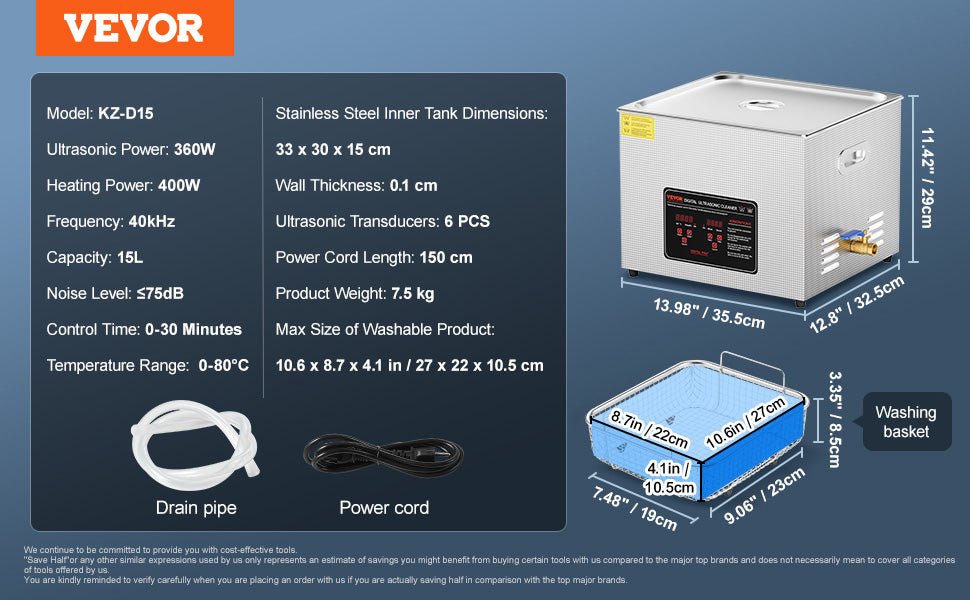 VEVOR Ultrasonic Cleaner – 2L to 30L Stainless Steel