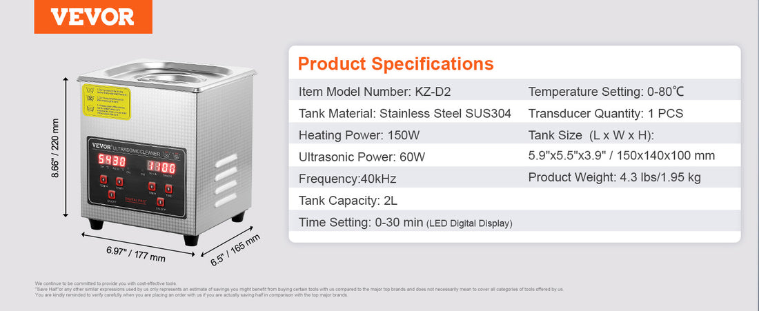 VEVOR Ultrasonic Cleaner – 2L to 30L Stainless Steel