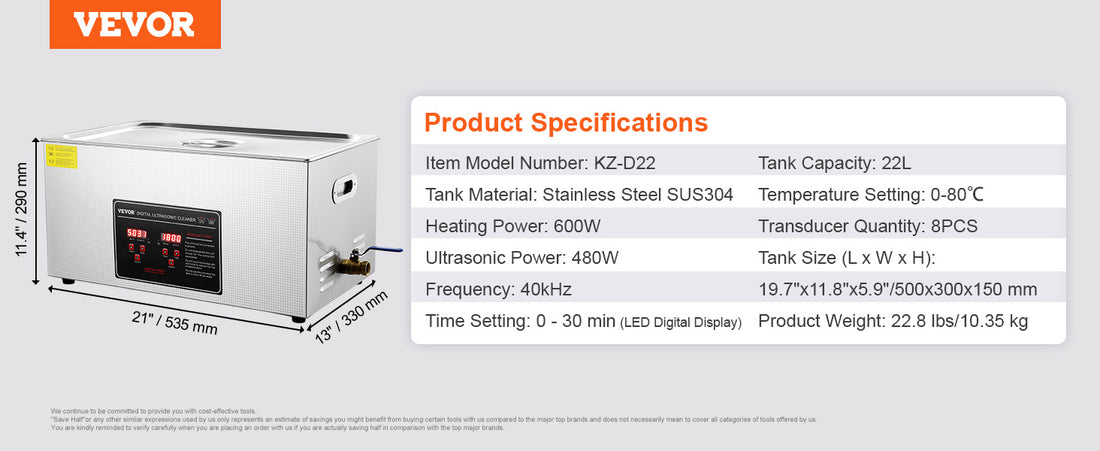VEVOR Ultrasonic Cleaner – 2L to 30L Stainless Steel