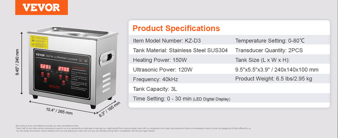 VEVOR Ultrasonic Cleaner – 2L to 30L Stainless Steel